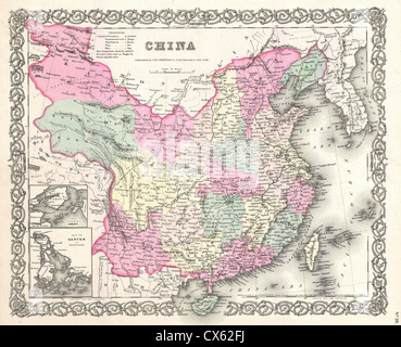 1855 Colton Karte von China, Taiwan und Korea Stockfoto