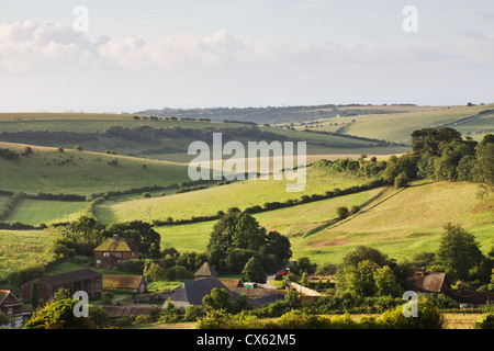 Blick über Saddlescombe Bauernhof, West Sussex Stockfoto