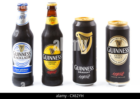 Dublin, Irland - 12. September 2012. Dies ist ein Produkt Studioaufnahme von Guinness Stout/Lager in Irland hergestellt. Vier verschiedene Stockfoto