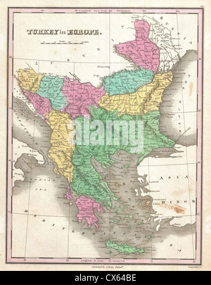 1827 Finley Karte von Türkei in Europa, Griechenland und dem Balkan Stockfoto