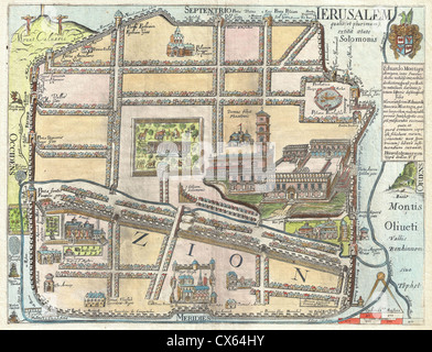 1650 vollere Karte von Jerusalem (Israel, Palästina, das Land Kanaan) Stockfoto