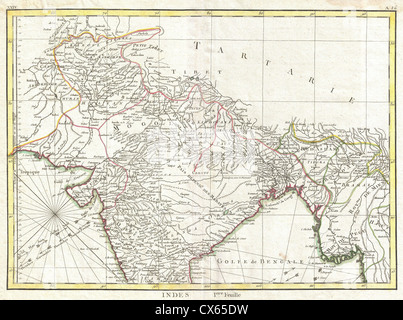 1770 Bonne Karte von Nord-Indien, Burma und Pakistan Stockfoto