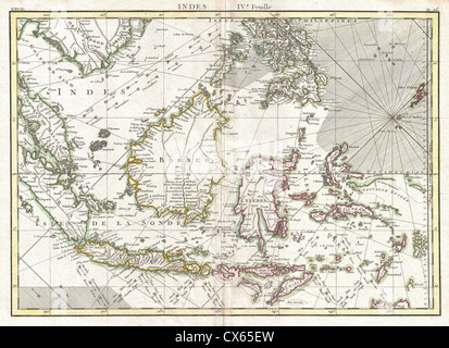 1770 Bonne Karte von Ostindien (Java, Sumatra, Borneo, Singapur) Stockfoto