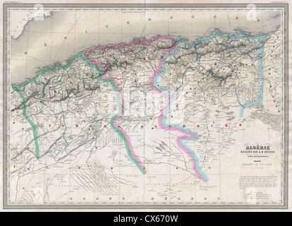 1857-Dufour-Karte von Algerien Stockfoto