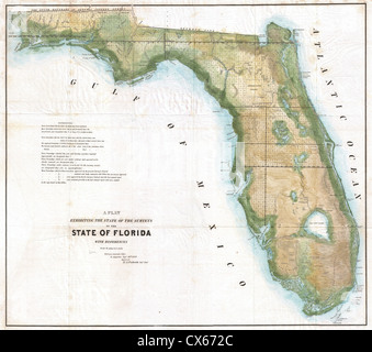 1848-Umfrage Landkarte von Florida Stockfoto