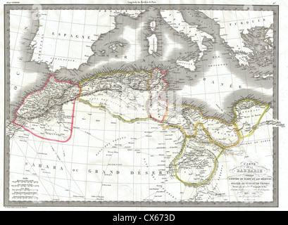 1829 Lapie Karte der östlichen Mittelmeer, Marokko und der Barbary Küste Stockfoto