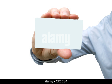 Mann Hand, die eine leere Visitenkarte Stockfoto