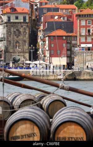 Cais Dos Barcos Rabelos Rio Douro Cais da Ribeira Porto Portugal Stockfoto