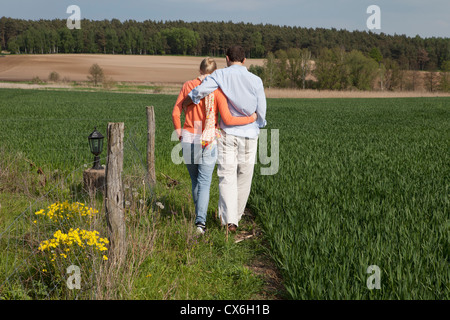 Ein paar wenige nebeneinander in einem Feld, hintere Ansicht Stockfoto