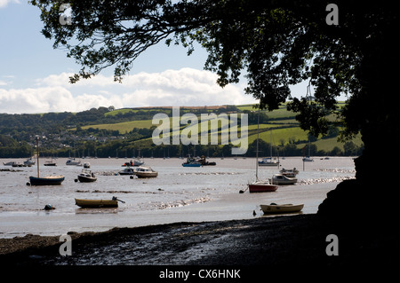 Blick auf Dittisham, Fluss Dart aus Stoke Gabriel, South Hams, Devon, Dart River Mündung und den ruhigen Mühlenteich der historischen Stok Stockfoto