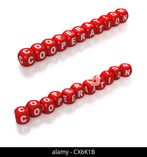 Rote Blöcke mit Konzept der Zusammenarbeit auf weißem Hintergrund Stockfoto