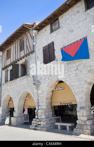 Die Bastide Stadt Eymet, Dordogne, Frankreich Stockfoto