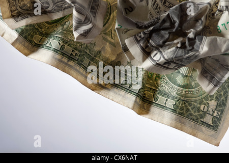 Zerknüllte Dollarnoten, Nahaufnahme Stockfoto