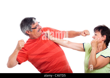 Häusliche Gewalt-Konzept, Foto des Paares kämpfen, isolierten auf weißen Hintergrund. Stockfoto