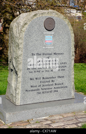 Denkmal für die Normandie-Veteranen, die ihr Leben im 2. Weltkrieg, Kelvingrove Park, Glasgow, Scotland, UK Stockfoto