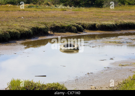 Gebrauchte Reifen / Reifen in Wasser - Schadstoff, Umwelt-Image Stockfoto