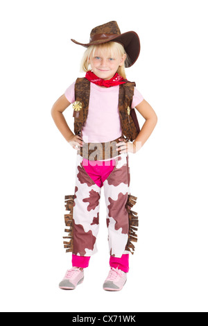 kleine niedliche Cowgirl Studioportrait über weiß Stockfoto