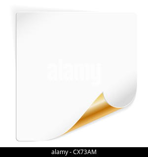 Weißes Blatt Papier mit gebogenen Gold Corner, Vektor-illustration Stockfoto