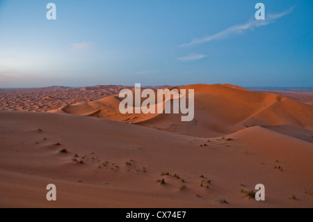 Die Sanddünen und wunderschönen Himmel der Wüste Sahara. Stockfoto