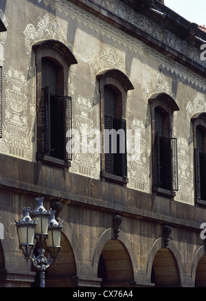 Spanien. Katalonien. Barcelona. Das katalanische Parlament von Prospero de Verboon. Sgraffito. Fassade. Stockfoto