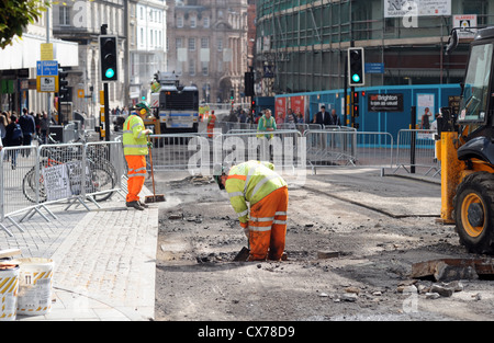 Straßenarbeiten in der North Street Brighton, wo gerade Sanierungsarbeiten stattfinden Stockfoto