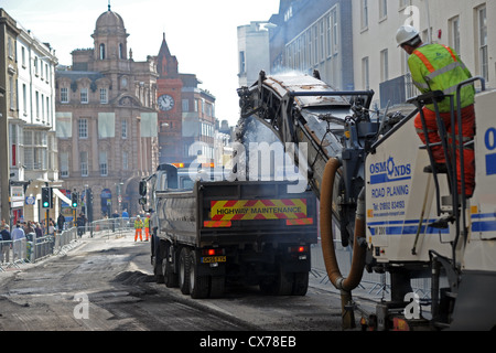 Baumaßnahmen in North Road Brighton wo Oberflächenersatz nimmt Platz - September 2012 Störung in Innenstadt Stockfoto