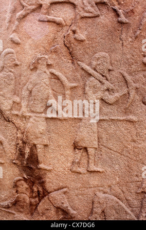 Kampfszene, geschnitzte Pictish Stein, Aberlemno, Angus, Schottland, UK Stockfoto