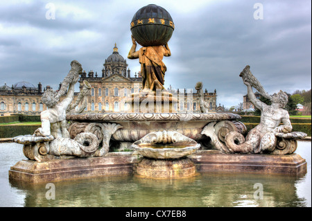 Atlas-Brunnen, Castle Howard, North Yorkshire, England, UK Stockfoto