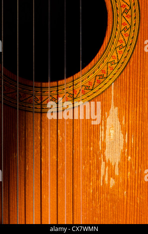 Detail einer klassischen Gitarre, Spanien. Stockfoto