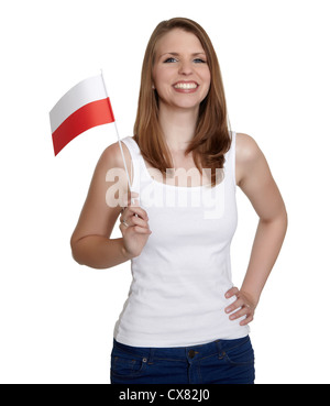 Frau zeigt polnische Flagge Stockfoto