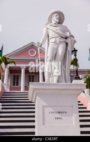 Christopher Columbus-Statue vor dem Regierungsgebäude in Nassau, Bahamas. Stockfoto