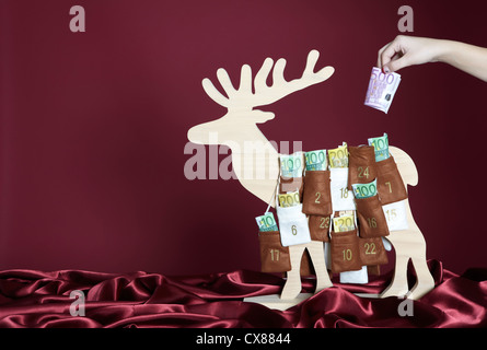 Euro-Scheine im Adventskalender Stockfoto