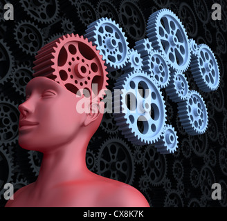 Konzept von Führung und Kontrolle. Das Hauptfahrwerk ist das Gehirn des Menschen. Stockfoto