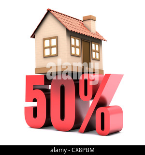 50 % Rabatt auf den Verkauf von zu Hause. Konzept des Rabatts. Stockfoto