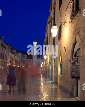 Altstadt in den Abend, Stradun, Dubrovnik, Dalmatien, Kroatien Stockfoto