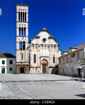 Kathedrale Sv. Stjepan (St. Stephan), Hauptplatz (Pjaca), Stadt von Hvar, Insel Hvar, Dalmatien, Kroatien Stockfoto