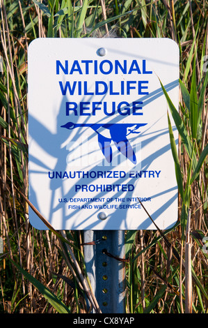 Schild der Grenze Rachel Carson Wildlife Refuge in Wells, Maine, USA. Stockfoto