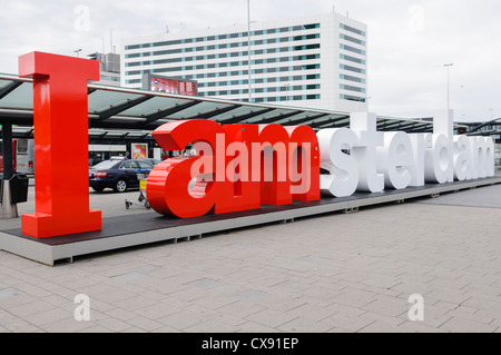"Ich bin Amsterdam" am Flughafen Schiphol Stockfoto