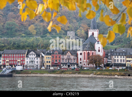 Blick auf St. Goar im Mittelrheintal, Rheinland-Pfalz, Deutschland Stockfoto