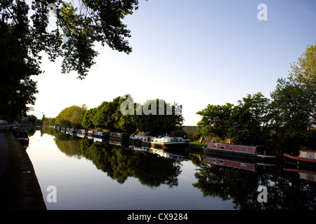 Boote auf dem Fluss Lee (oder Lea), Lee Valley, London, England, UK, schmal, Boot, Boote, Bootfahren, Narrowboat, Narrowboats, Großbritannien Stockfoto