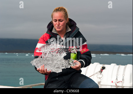 Jökulsárlón Gletscher Lagune Führer, Süden Islands. Stockfoto