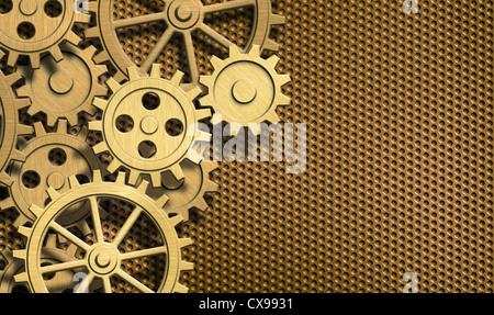 Goldene Uhrwerk Zahnräder Hintergrund Stockfoto