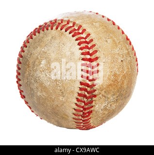 Baseball Ball Makroaufnahme, isoliert auf weißem Hintergrund Stockfoto