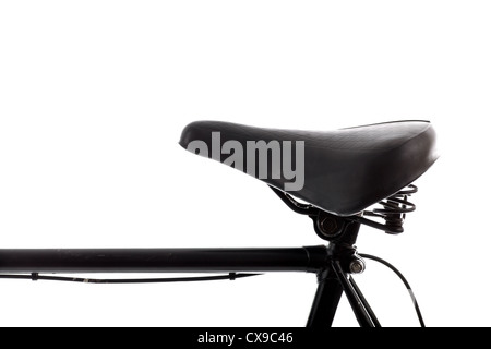 Nahaufnahme Schuss ein schwarzes Fahrrad-Sattel auf weißem Hintergrund Stockfoto