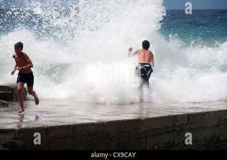 Wave ausweichen in Vernazza, Italien Stockfoto