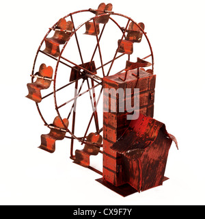 Ein viel verwendetes vintage Riesenrad Spielzeug aus Metall auf einem weißen Hintergrund. Stockfoto