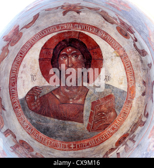 Das Fresko des Christus Pantokrator in der Kuppel von Theophanes der griechischen Kirche der Verklärung, Weliki Nowgorod, Russland Stockfoto