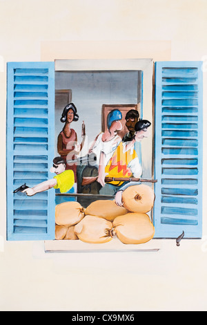 Plakatwerbung "Les Combattants du petit Bonheur" ein Roman von Alphonse Boudard, in die Stadt Montmorillon. Stockfoto