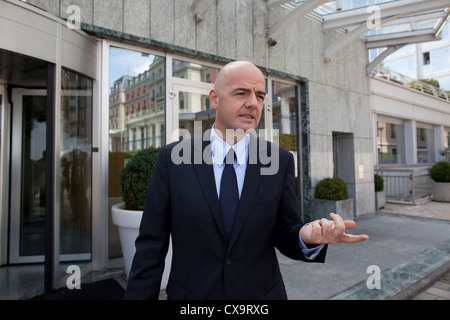 Gianni Infantino, UEFA-Generalsekretär in Genf für die Tagung der European Club Association (ECA), Quai Wilson Stockfoto