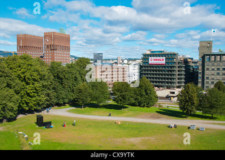 Blick vom Akershus Schloss und Festung Bereich in Richtung Sentrum Oslo Norwegen Mitteleuropa Stockfoto